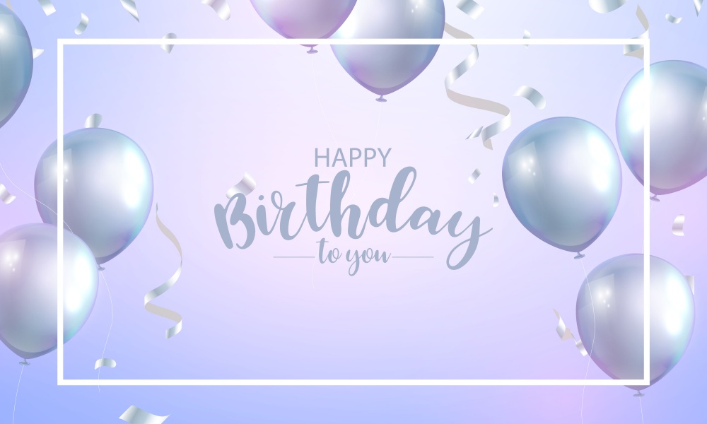 birthday Celebration frame party banner with gray balloons background. Sale Vector illustration. Grand Opening Card luxury greeting rich.