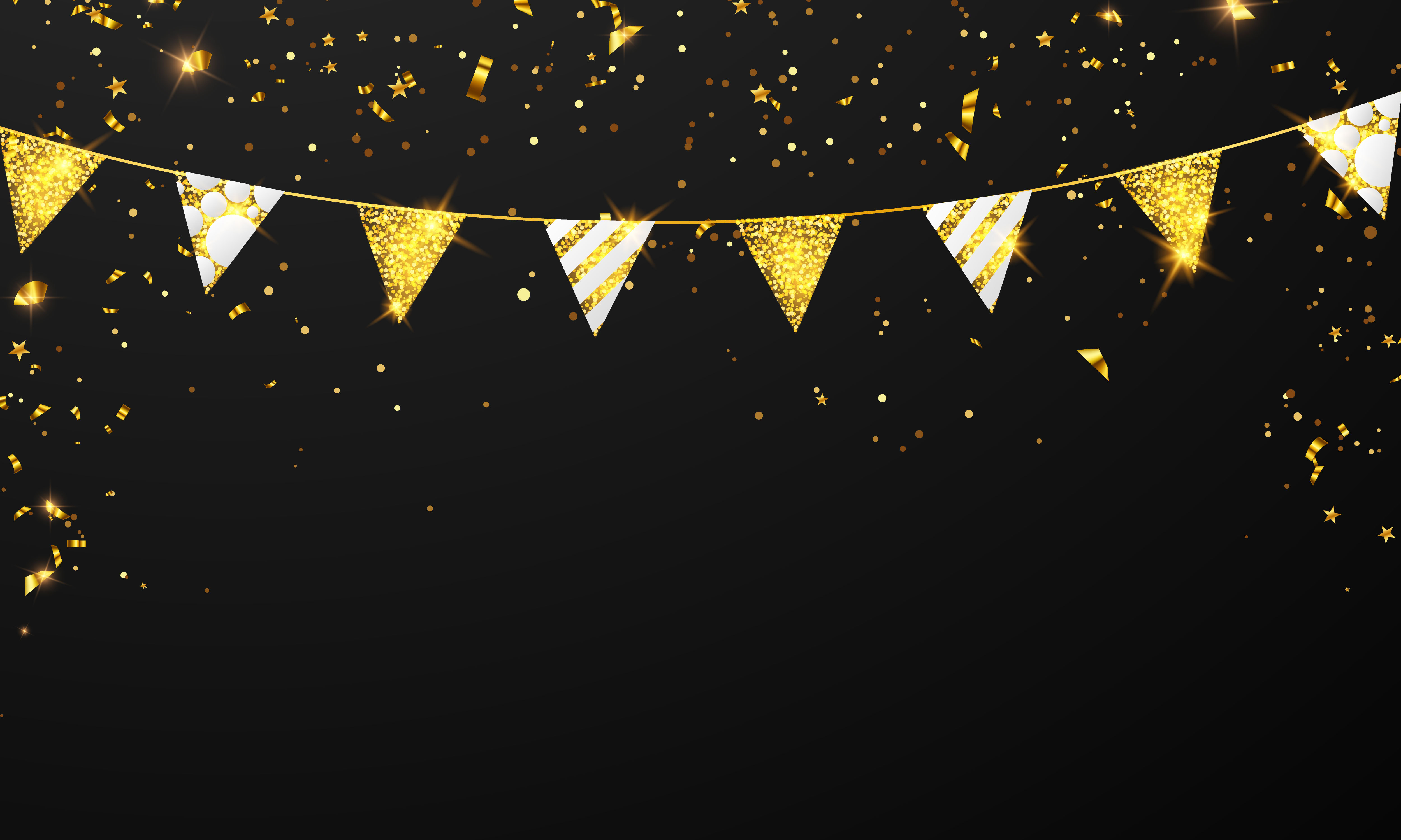 flag celebration Confetti and ribbons gold frame party banner, Event Birthday background template with.