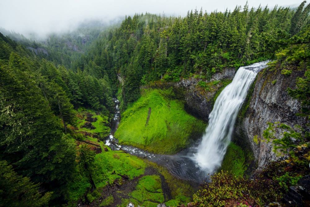 this is an awesome view of a waterfall in the green mountains