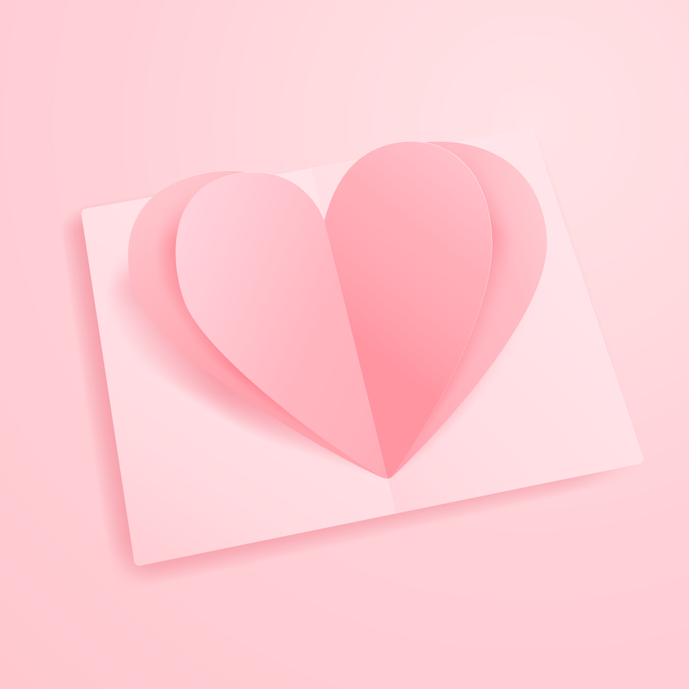 3D origami pink heart paper art  with greeting card background. Love concept for valentine&rsquo;s day. Banner template. vector art illustration.