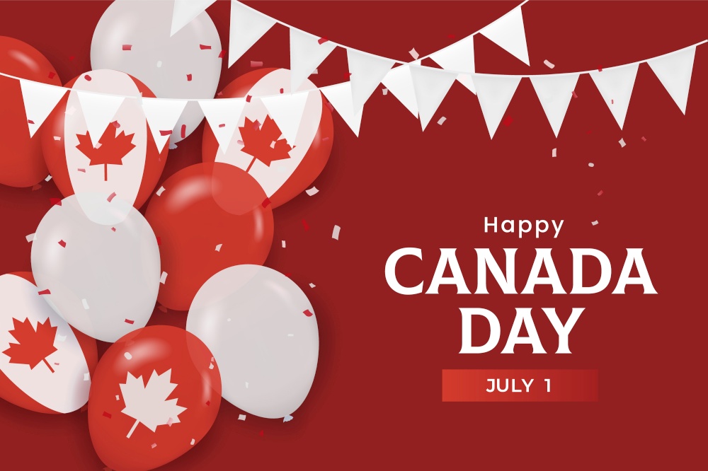 Happy canada national day greeting card. 1st of July canada independence day celebration with balloon. Vector stock