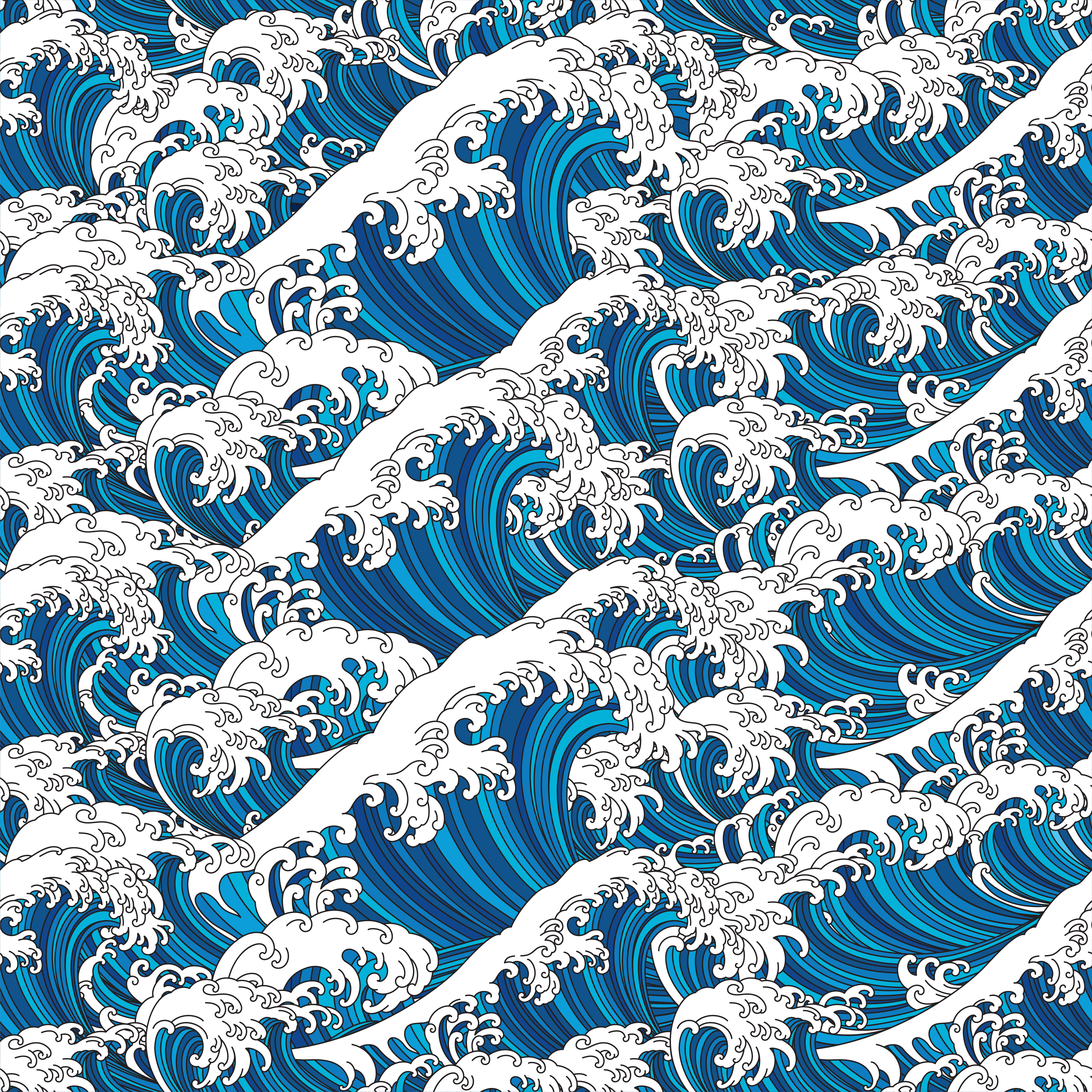 Great wave Japan of Kanagawa ocean seamless pattern background and wallpaper vector illustration. Line art design.