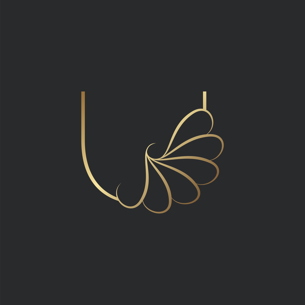 Modern Golden Luxury U Letter Logo, Elegant Alphabet Vector Nature Flower Style Design.