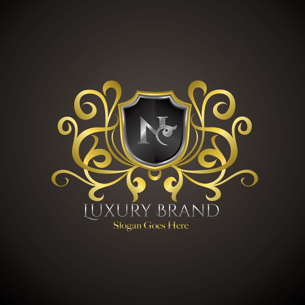 Luxury Shield Logo Letter N Golden Color Vector Design Concept Crown Royal Brand Identity.