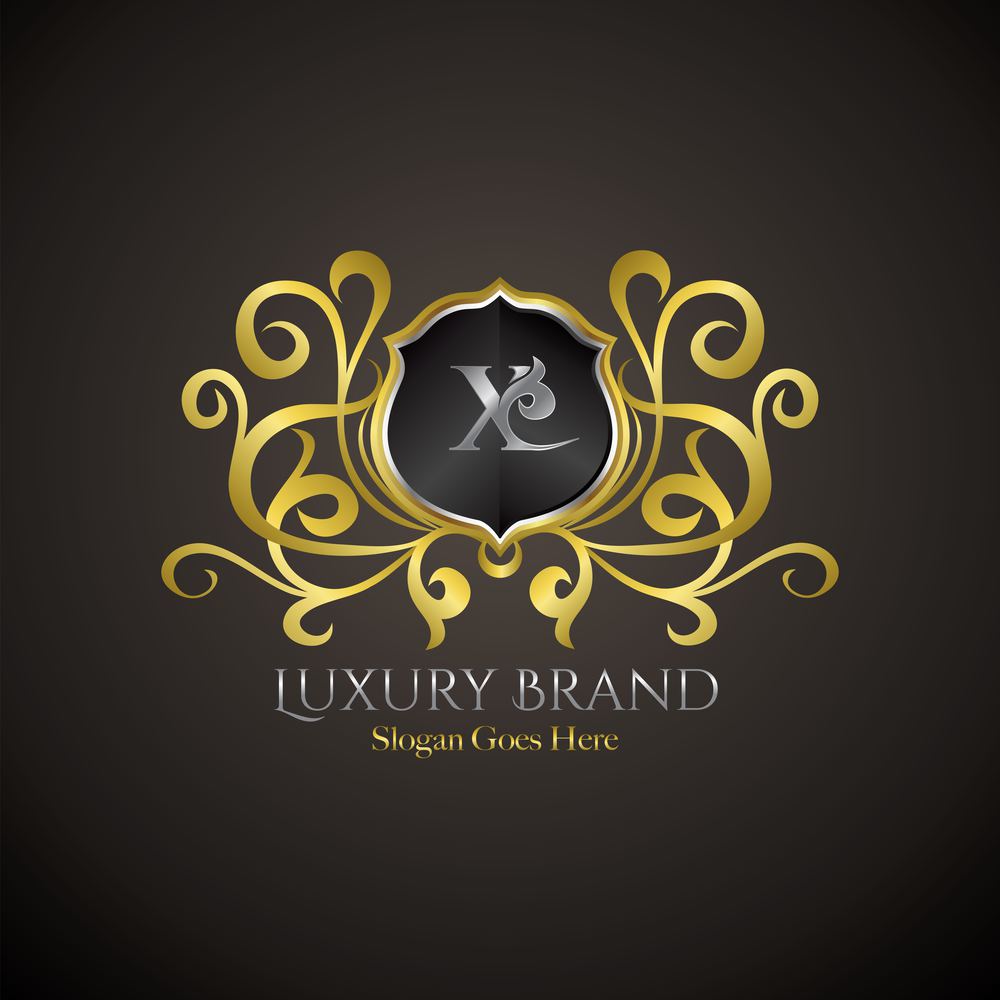 Luxury Shield Logo Letter X Golden Color Vector Design Concept Crown Royal Brand Identity.