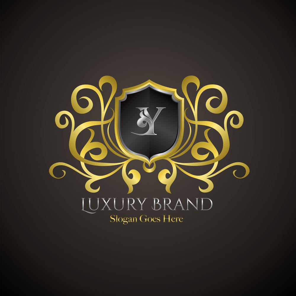 Luxury Shield Logo Letter Y Golden Color Vector Design Concept Crown Royal Brand Identity.