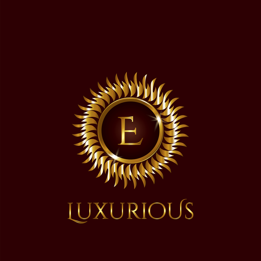 Luxury Golden letter E Circle Logo vector design gold color.