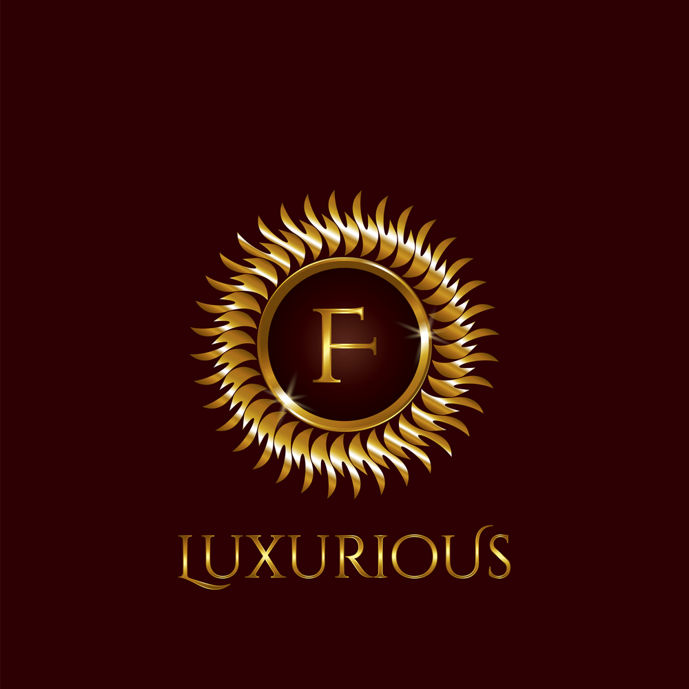 Luxury Golden letter F Circle Logo vector design gold color.