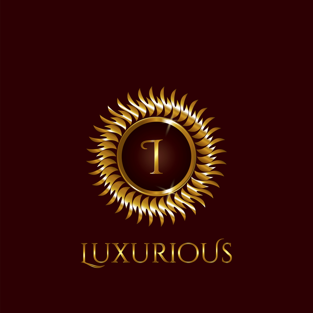 Luxury Golden letter I Circle Logo vector design gold color.