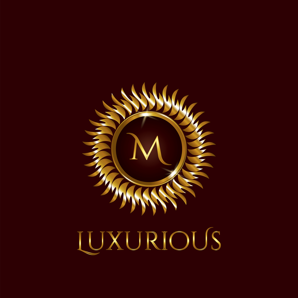 Luxury Golden letter M Circle Logo vector design gold color.