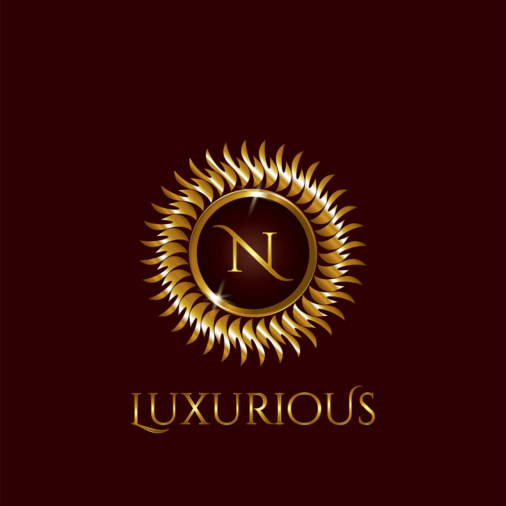 Luxury Golden letter N Circle Logo vector design gold color.