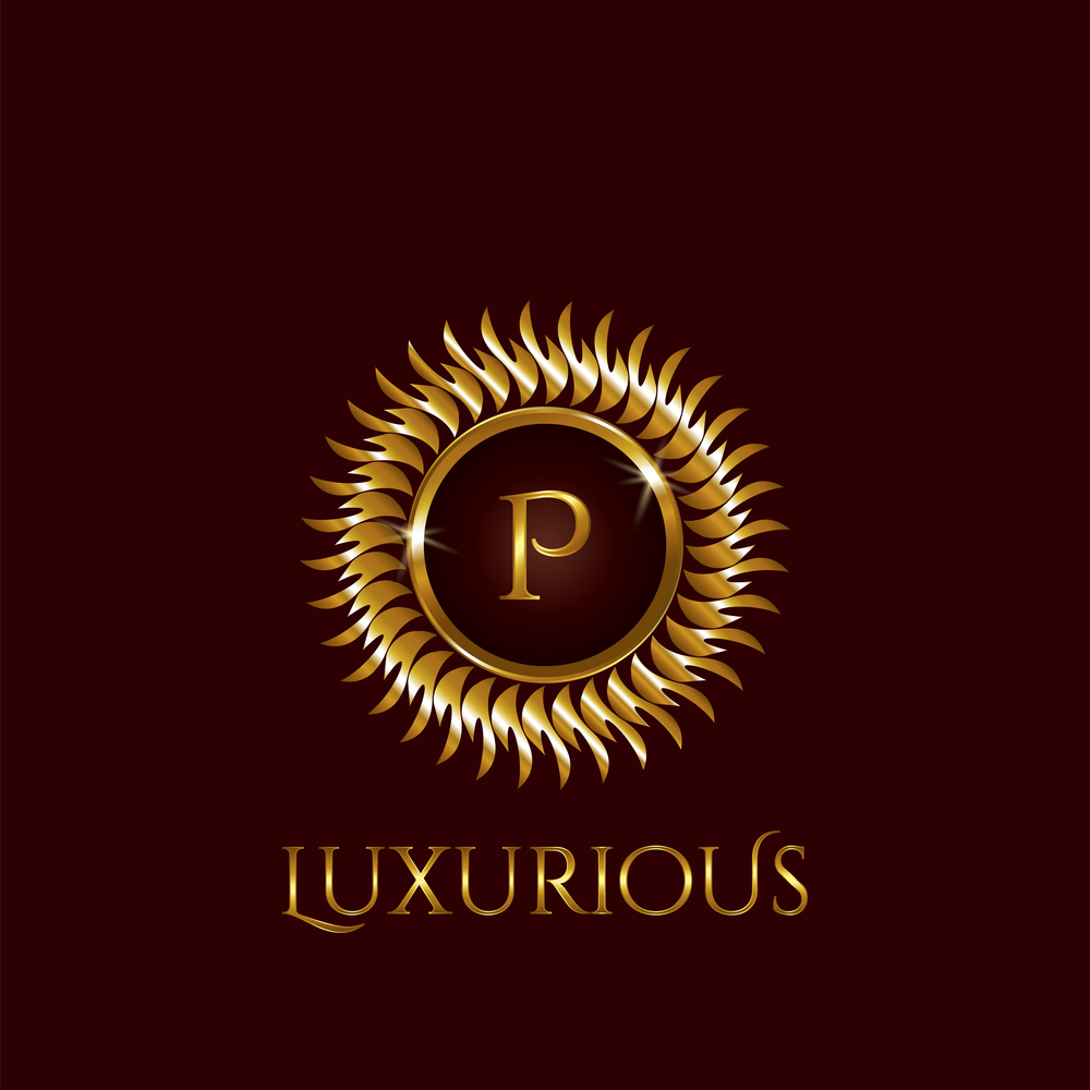 Luxury Golden letter P Circle Logo vector design gold color.