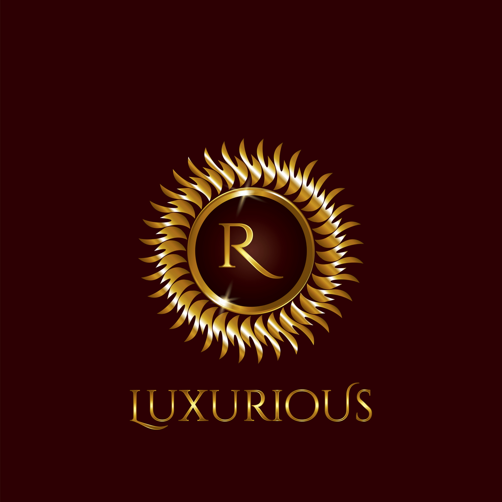 Luxury Golden letter R Circle Logo vector design gold color.