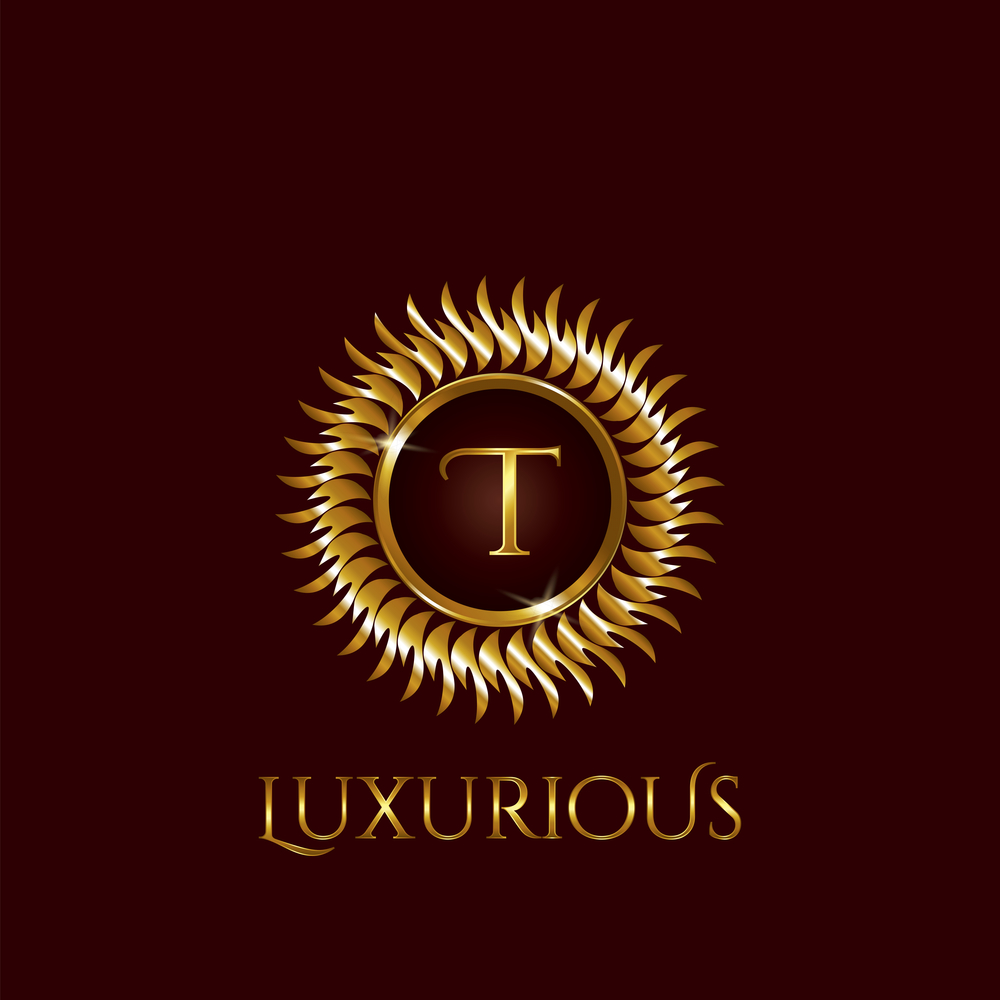 Luxury Golden Letter T Circle Logo vector design gold color.