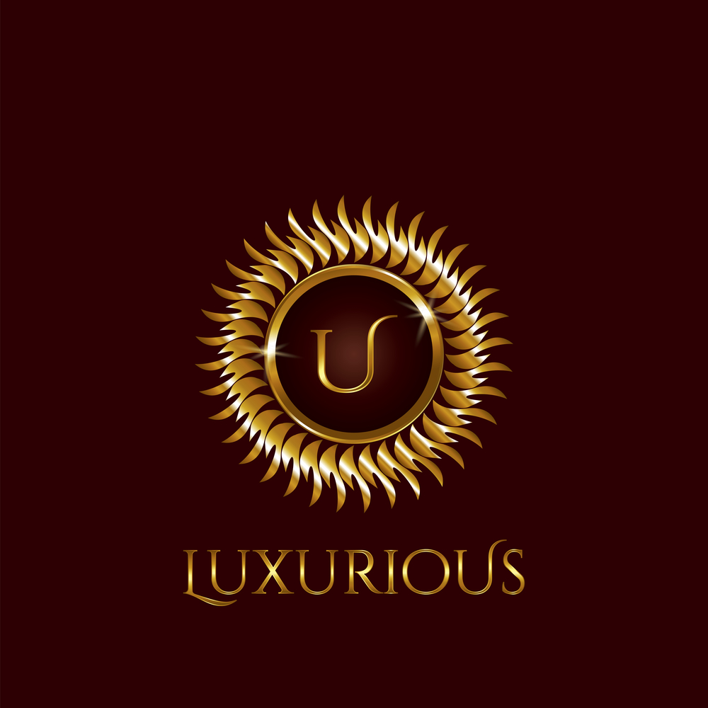 Luxury Golden LetterU Circle Logo vector design gold color.