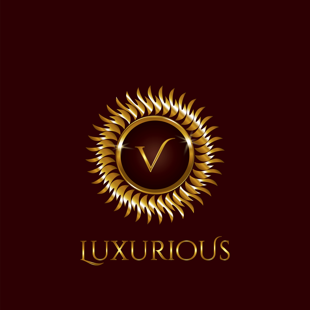 Luxury Golden Letter V Circle Logo vector design gold color.