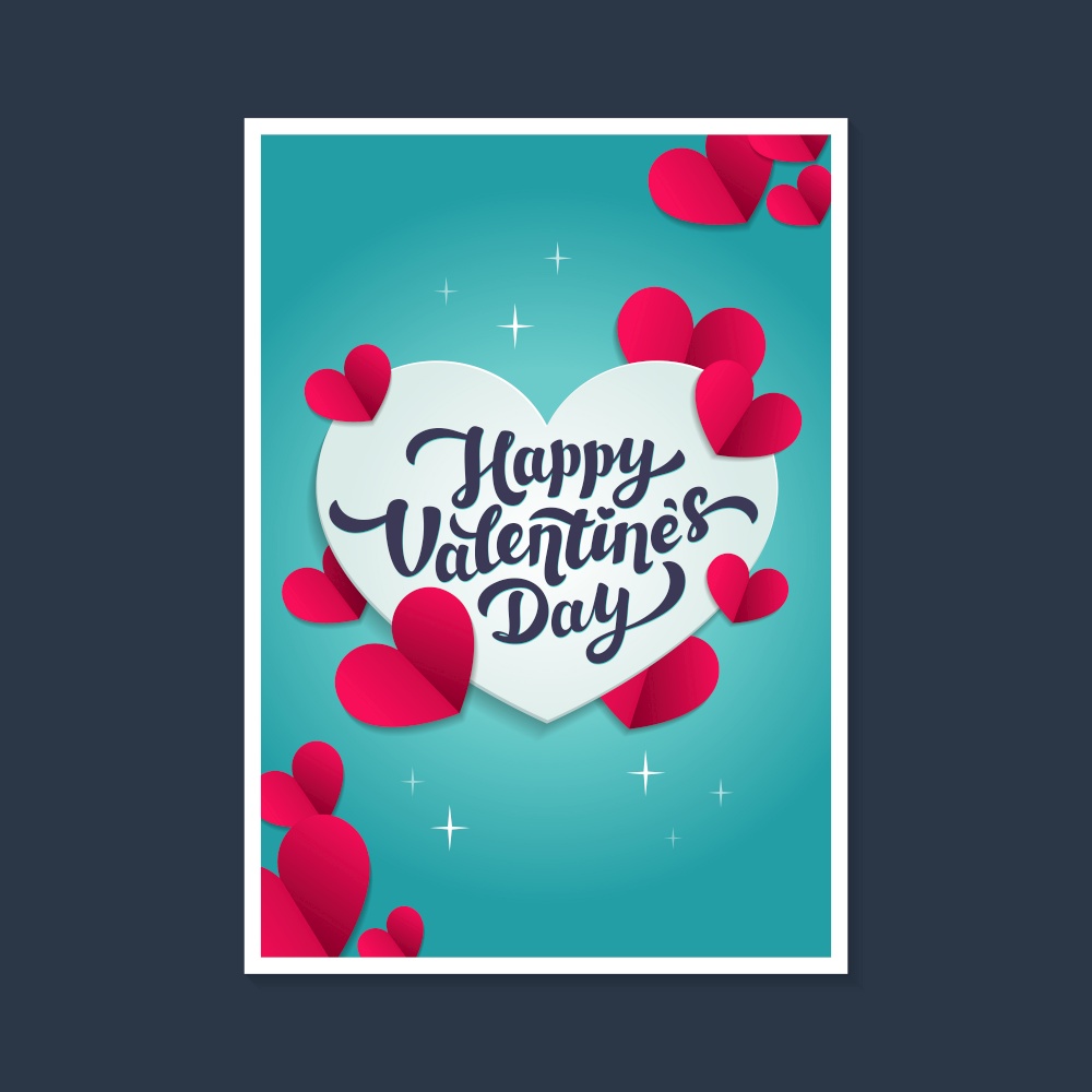 Happy Valentine&rsquo;s day greeting card - love day vector card or poster with hearts in paper cut style. Vector illustration. Happy Valentine&rsquo;s day greeting card - love day vector card or poster with hearts in paper cut style. Vector illustration.