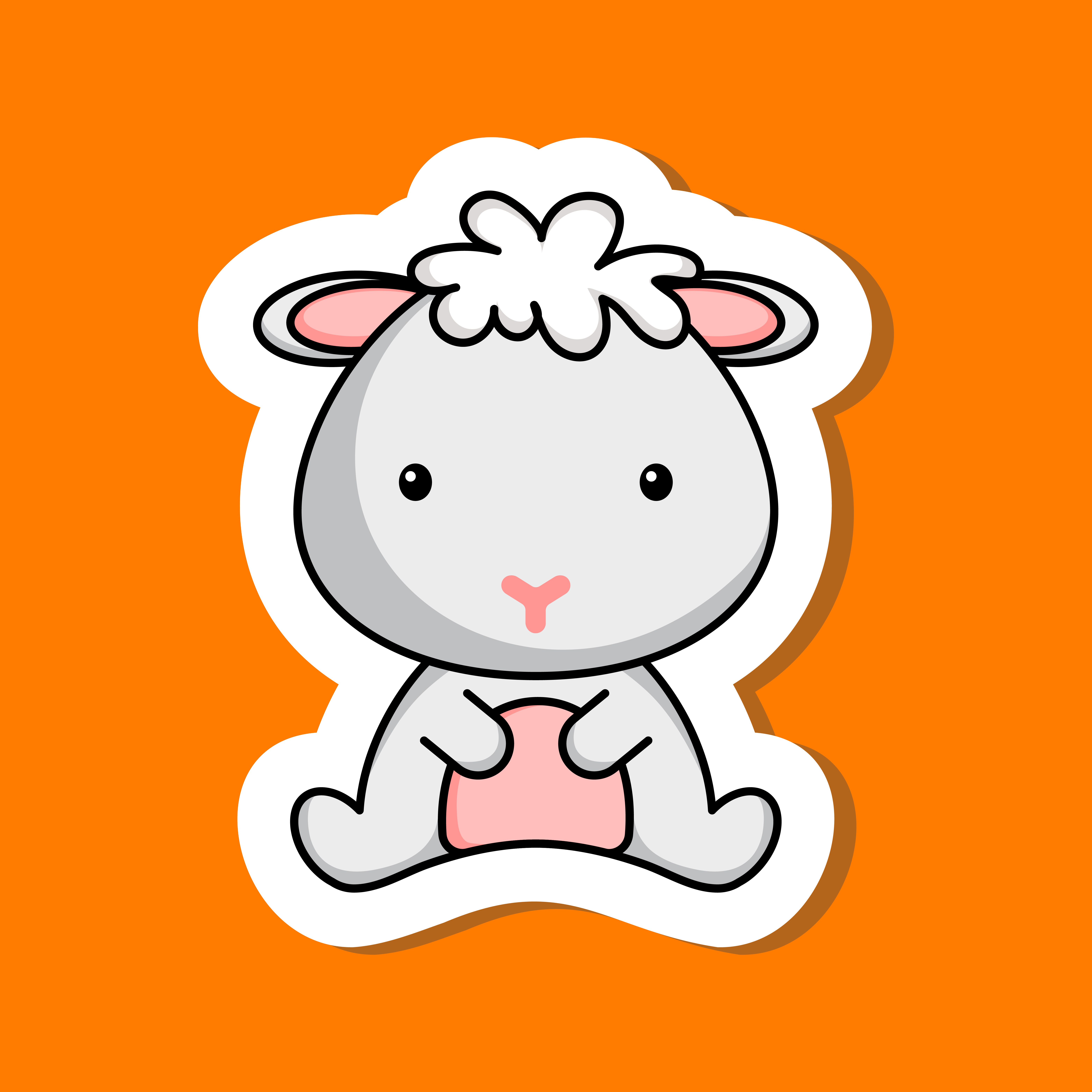 Cute cartoon sticker little sheep logo template. Mascot animal character design of album, scrapbook, greeting card, invitation, flyer, sticker, card. Vector stock illustration.