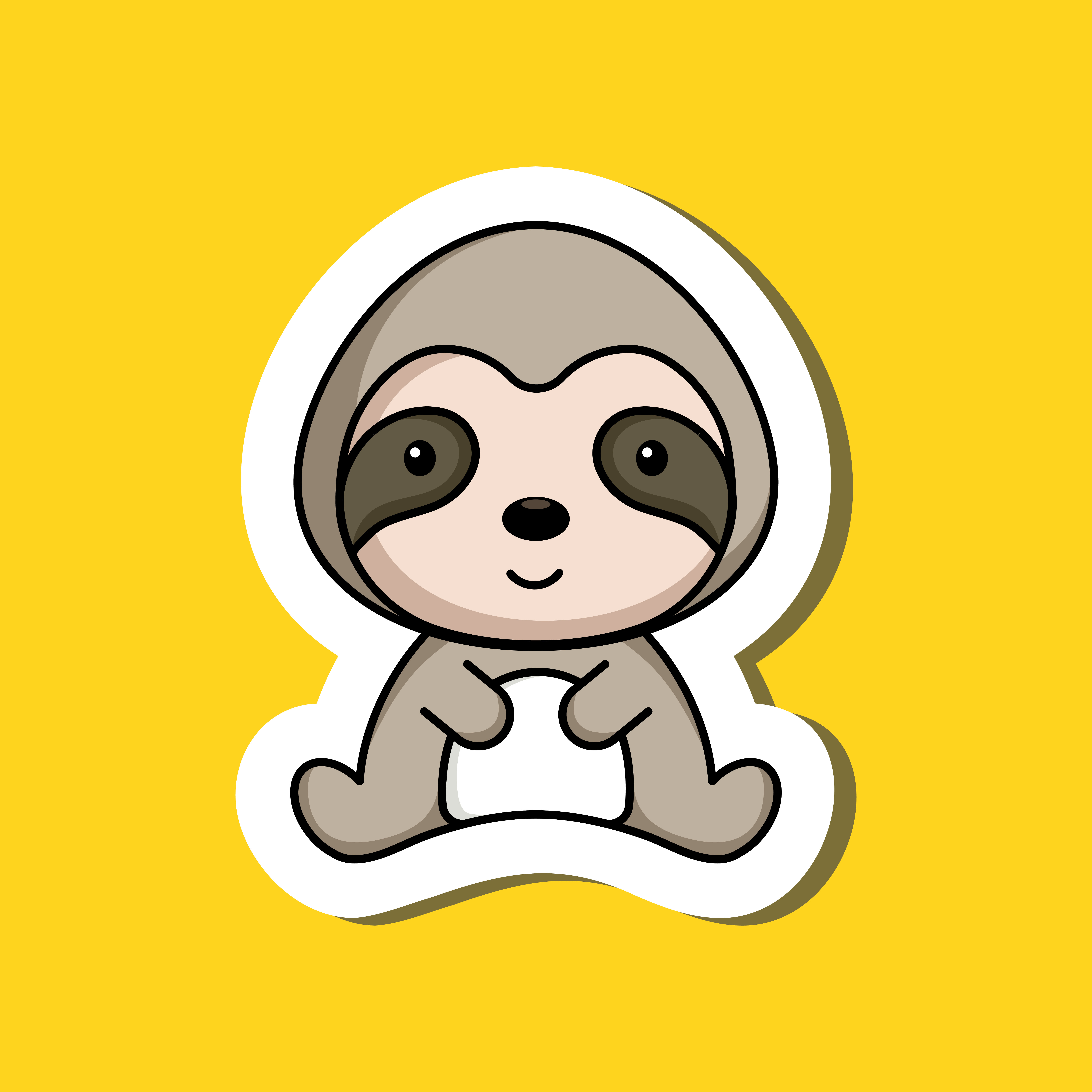 Cute cartoon sticker little sloth logo template. Mascot animal character design of album, scrapbook, greeting card, invitation, flyer, sticker, card. Vector stock illustration.