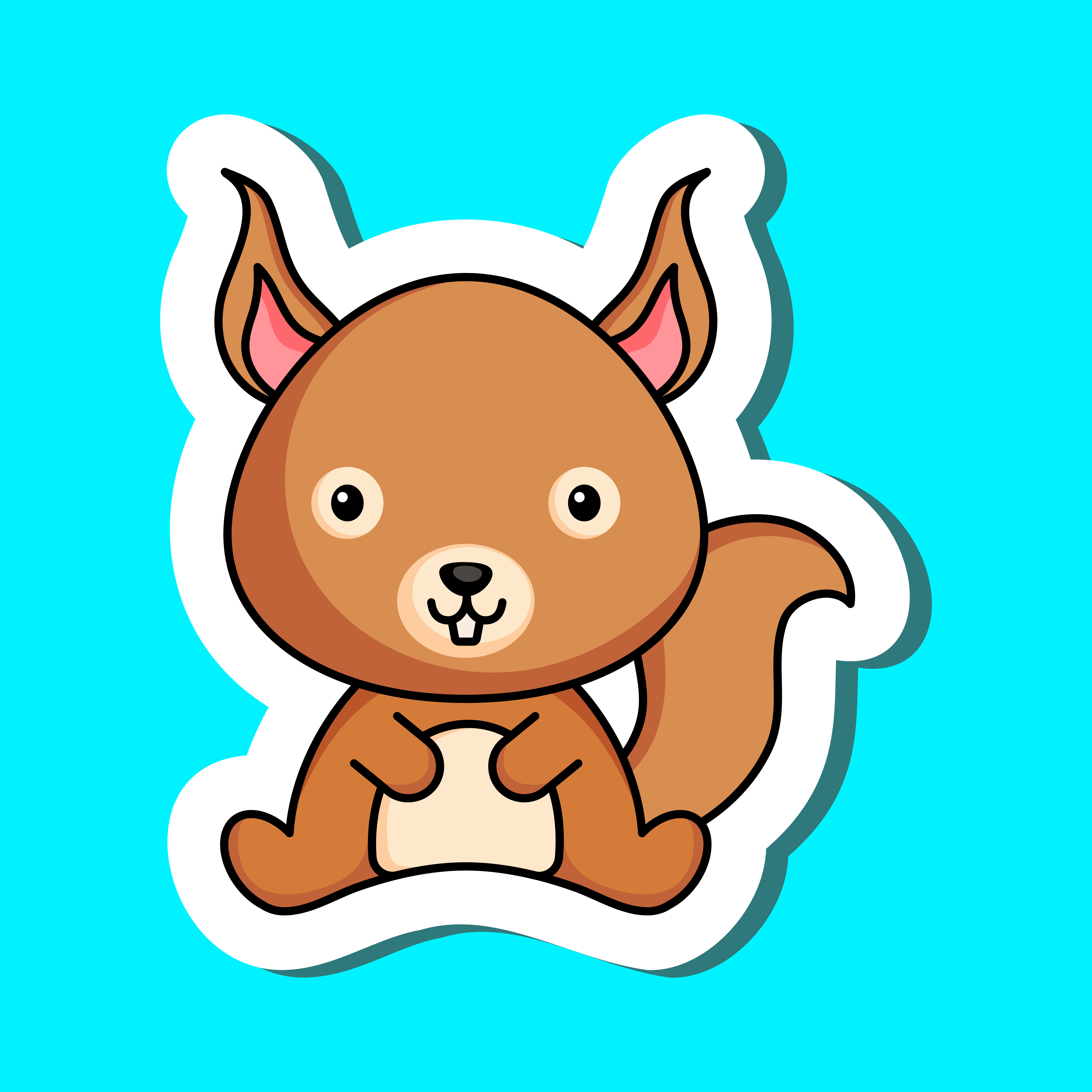 Cute cartoon sticker little squirrel logo template. Mascot animal character design of album, scrapbook, greeting card, invitation, flyer, sticker, card. Vector stock illustration.