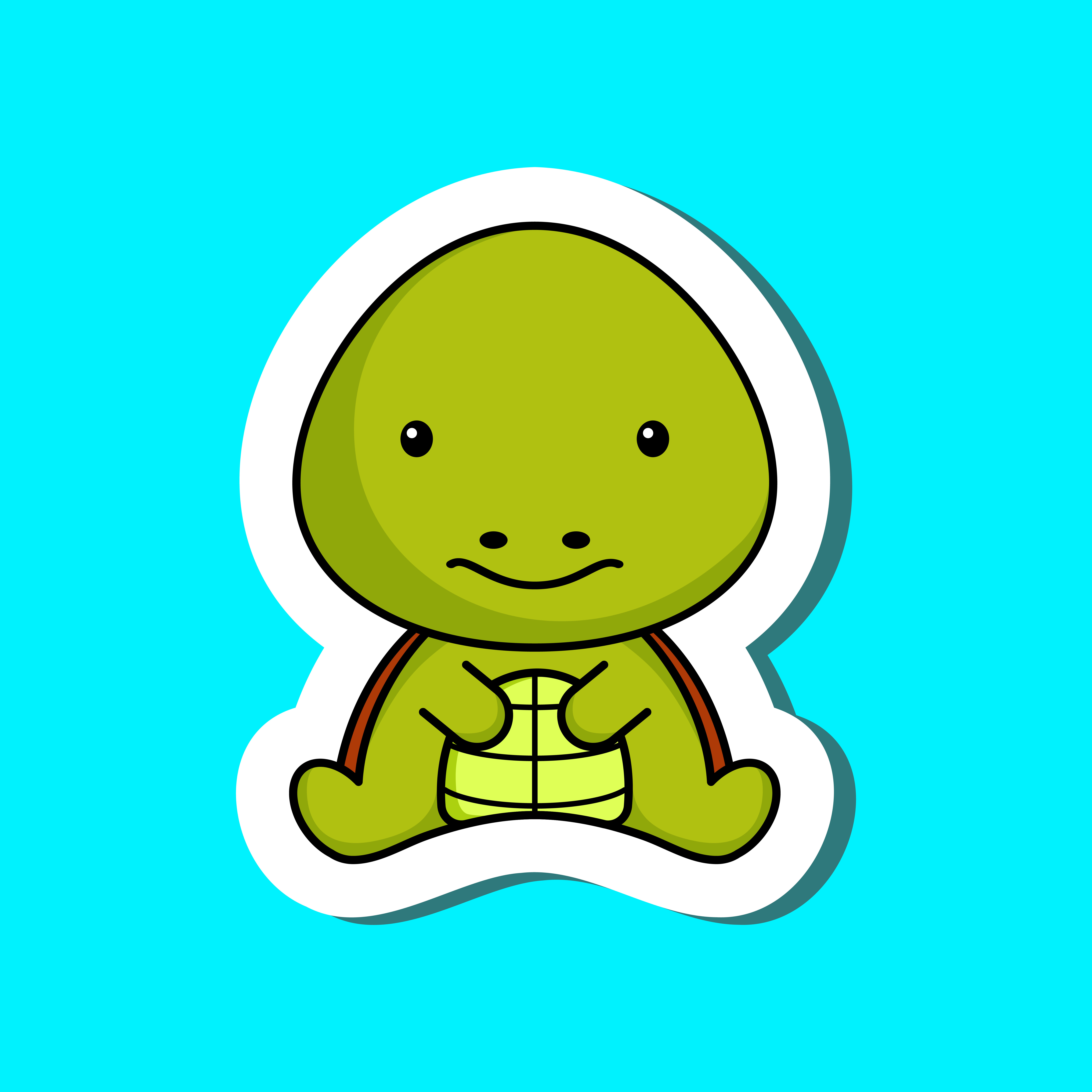 Cute cartoon sticker little turtle logo template. Mascot animal character design of album, scrapbook, greeting card, invitation, flyer, sticker, card. Vector stock illustration.