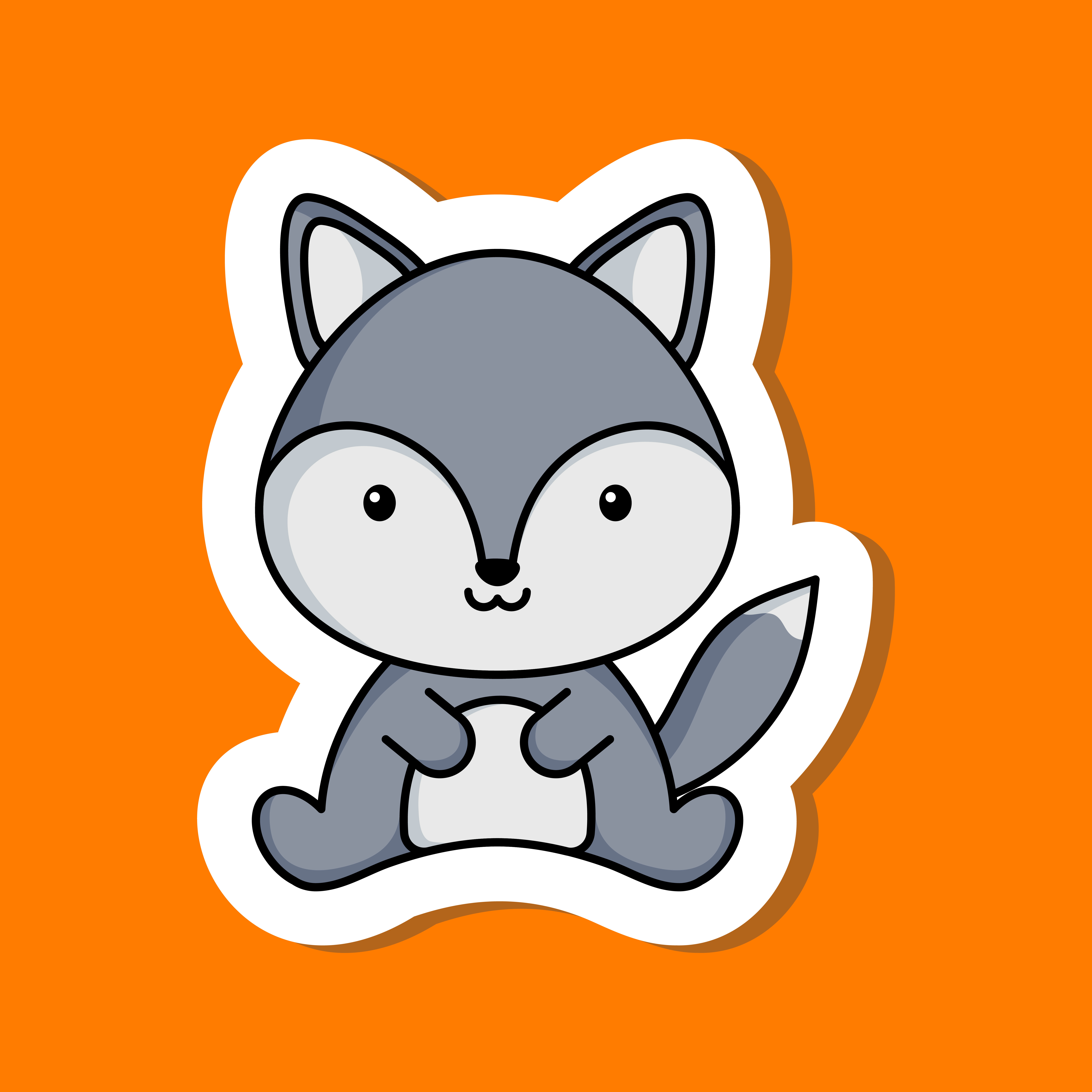 Cute cartoon sticker little wolf logo template. Mascot animal character design of album, scrapbook, greeting card, invitation, flyer, sticker, card. Vector stock illustration.
