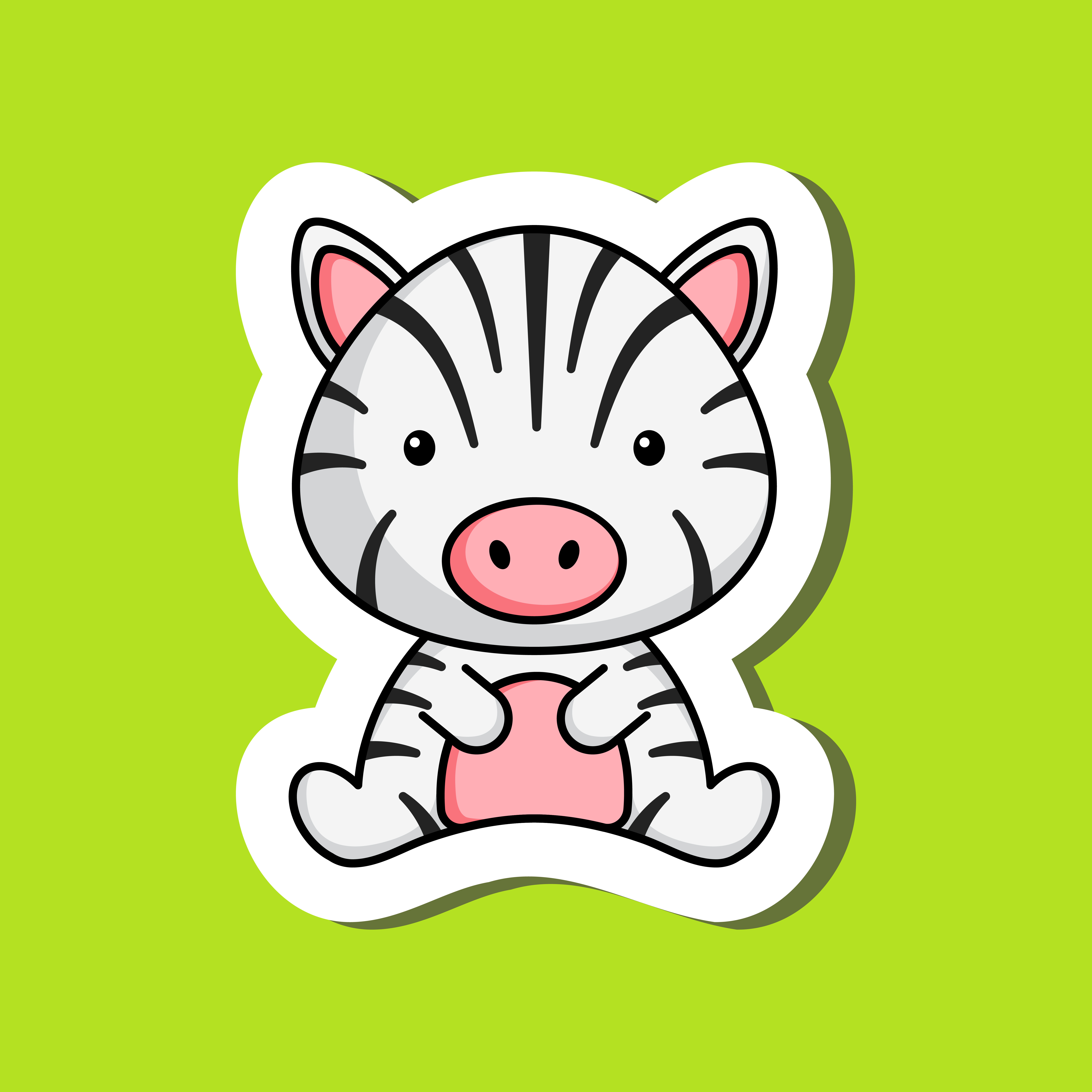 Cute cartoon sticker little zebra logo template. Mascot animal character design of album, scrapbook, greeting card, invitation, flyer, sticker, card. Vector stock illustration.