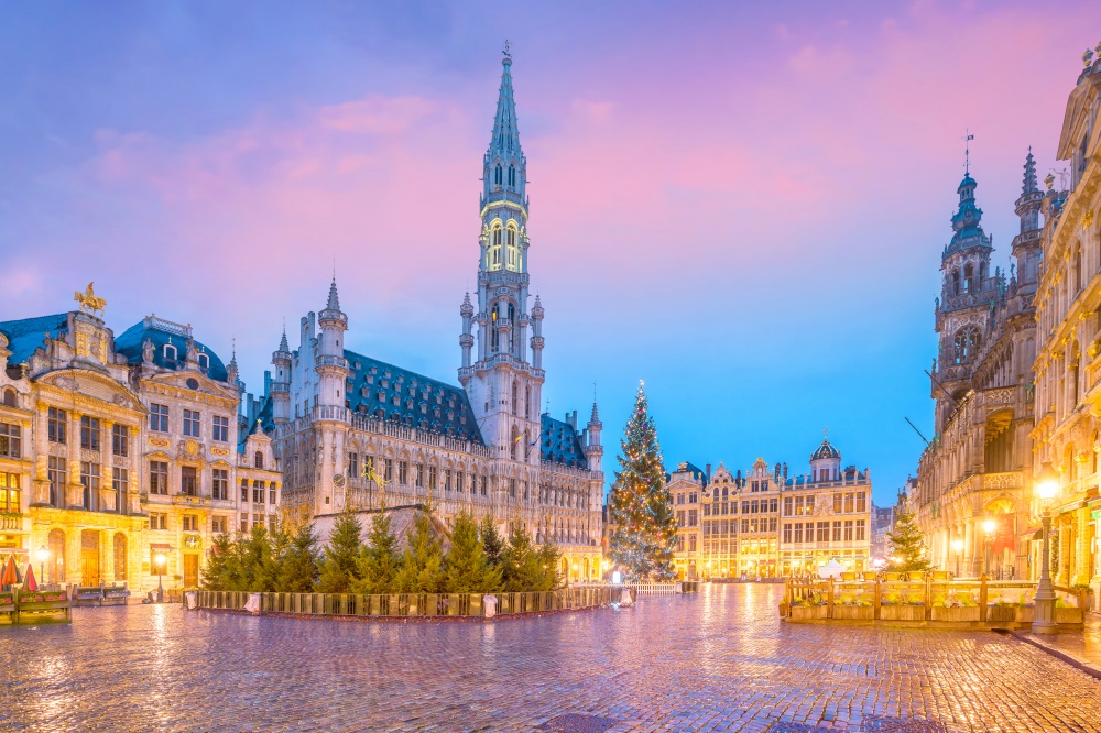 The Grand Place in old town Brussels, Belgium at twilight