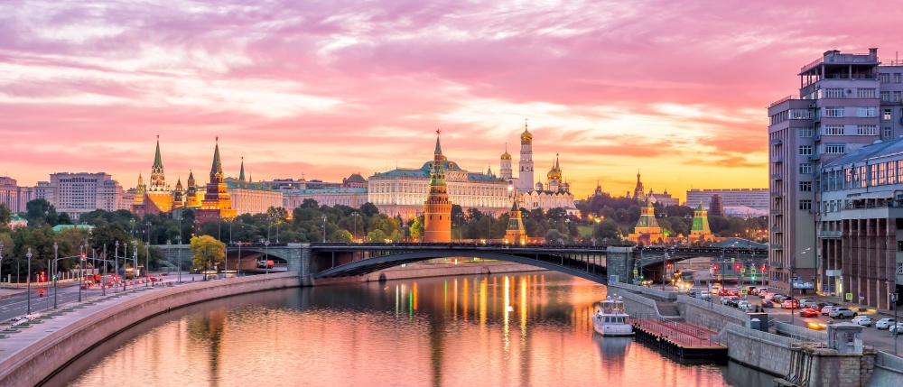 Moscow Kremlin and river in morning, Russia