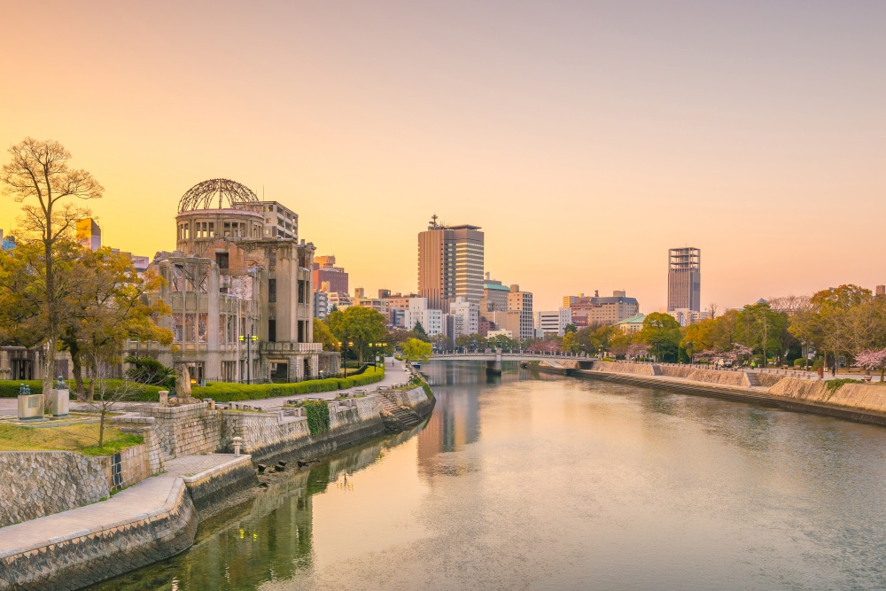 View of the atomic bomb dome in Hiroshima Japan. UNESCO World Heritage Site