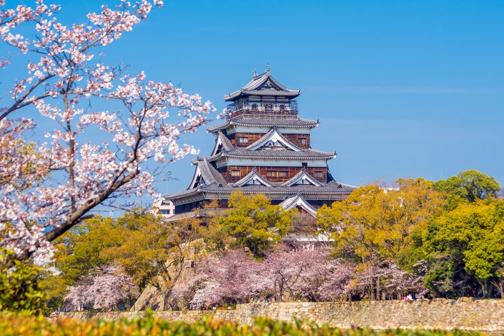 Hiroshima Castle During Cherry Blossom Season in Japan