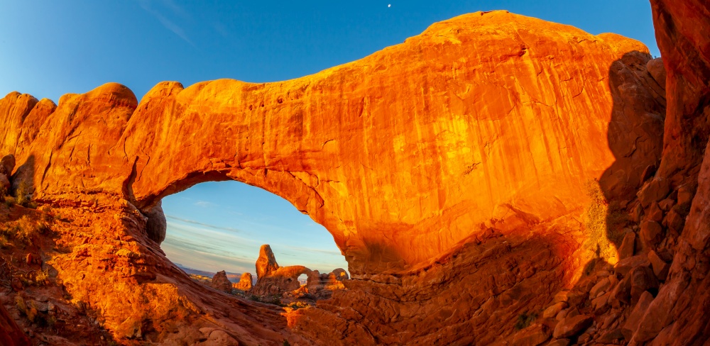 Turret arch through the North Window at Arches National Park in Moab, Utah USA