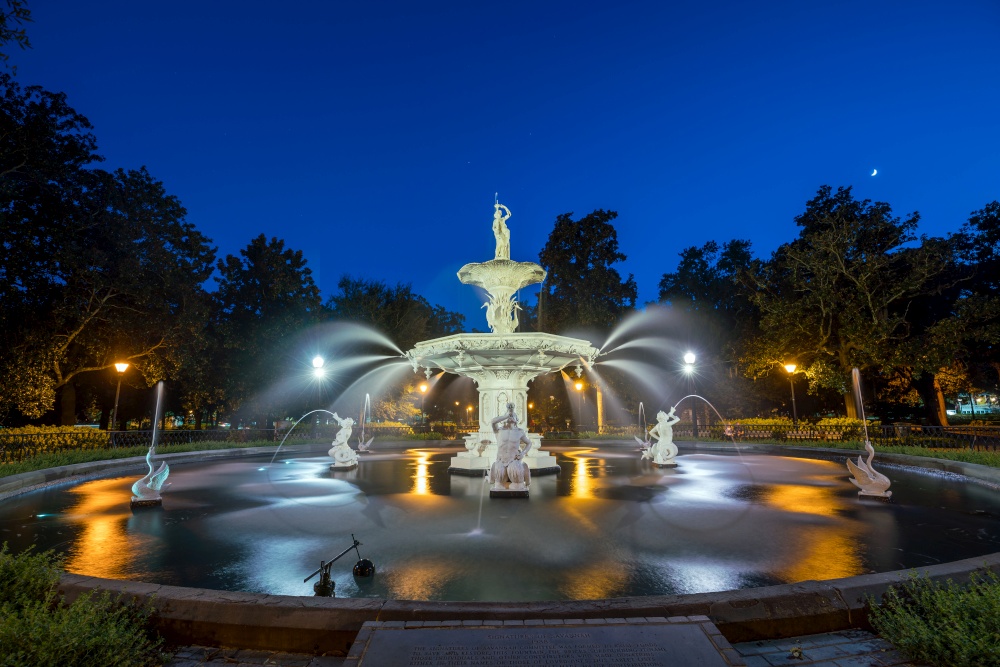 Famous historic Forsyth Fountain in Savannah, Georgia USA