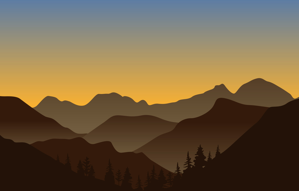 Beautiful Pine Forest Mountain Panorama Landscape Flat Illustration