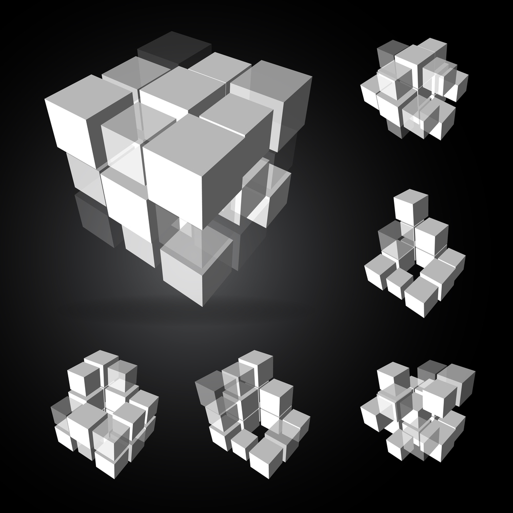 Vector, 3Ds cubic pattern,  EPS files with high flexibility. You can create your own by remove some block out.
