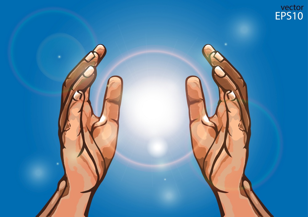 Vector EPS10, Background, Hands and flare on blue background