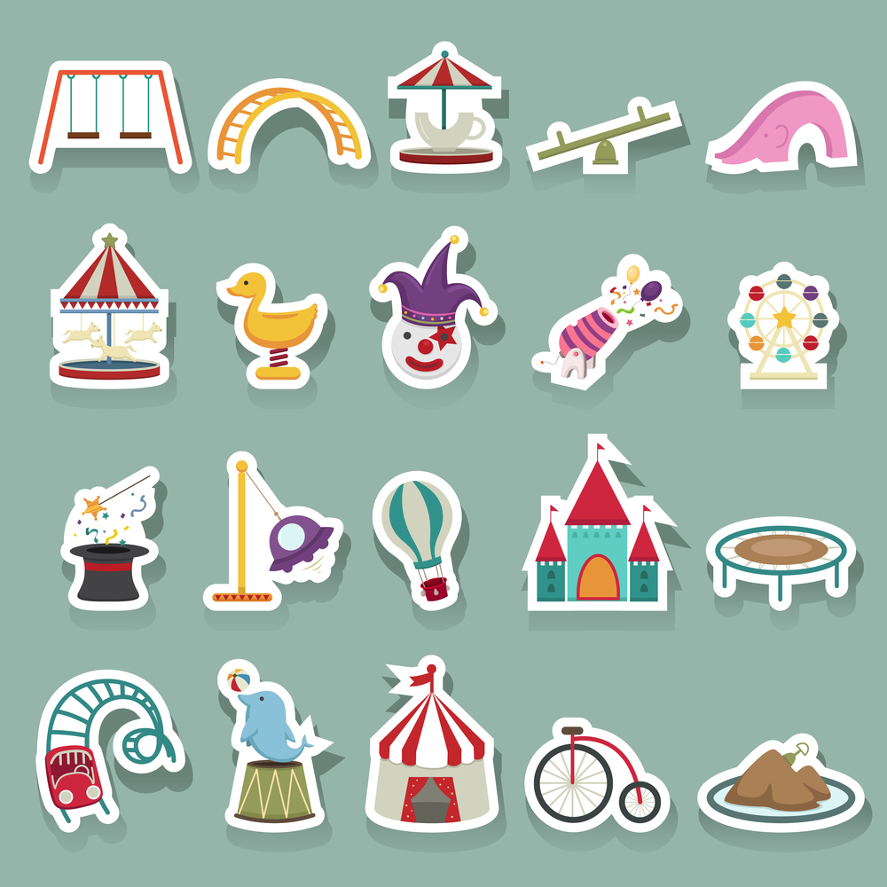 illustration of Amusement Park icons set