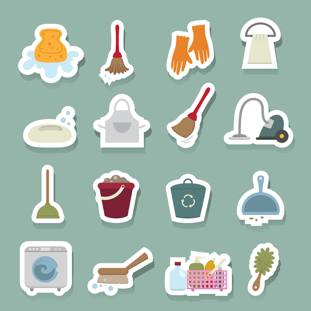 illustration of Cleaning icons set