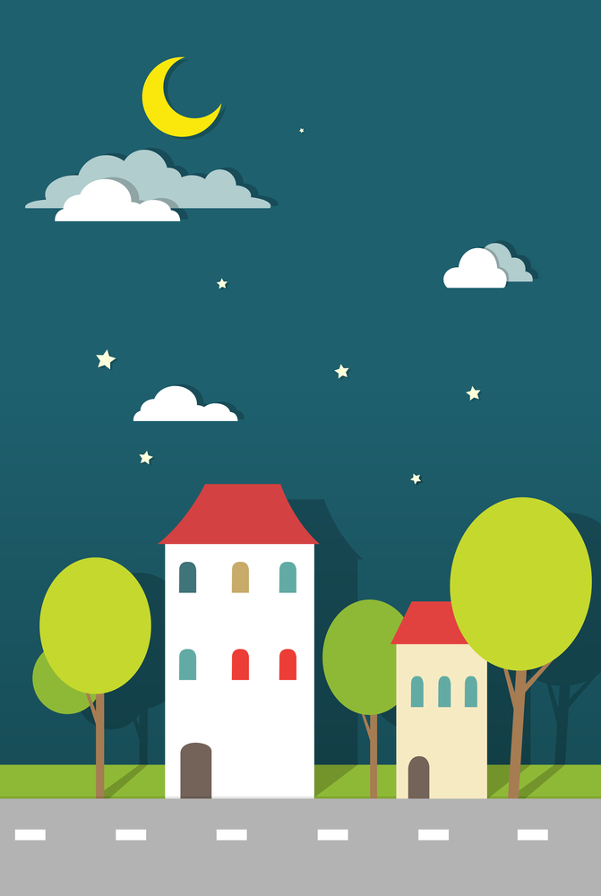 illustration of houses at night paper vector