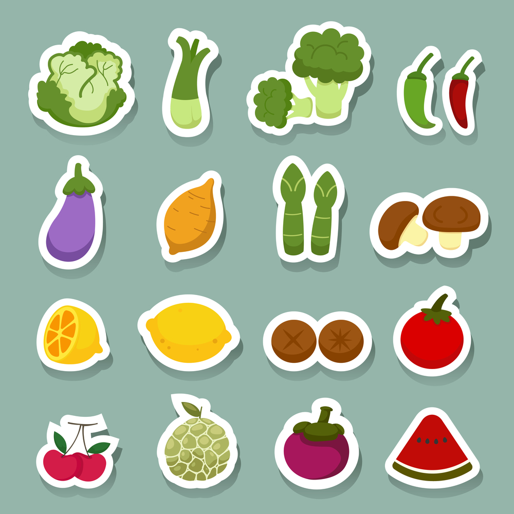 illustration of Vegetables and fruits icons