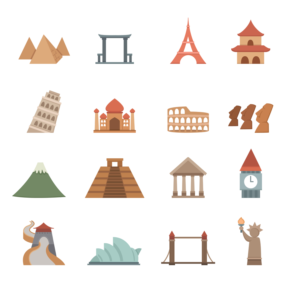 Travel and tourism locations icons