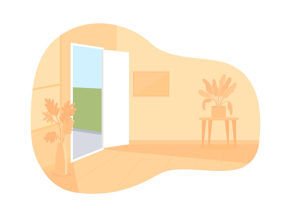 Empty room 2D vector isolated illustration. No people at apartment flat characters on cartoon background. Living room decoration interior. Nobody at comfortable accomodation colourful scene. Empty room 2D vector isolated illustration