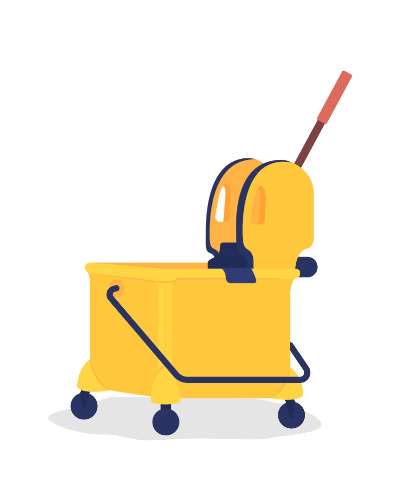 Yellow janitor cart semi flat color vector object. Supplies for cleaning in public places. Housekeeping caddy isolated modern cartoon style illustration for graphic design and animation. Yellow janitor cart semi flat color vector object