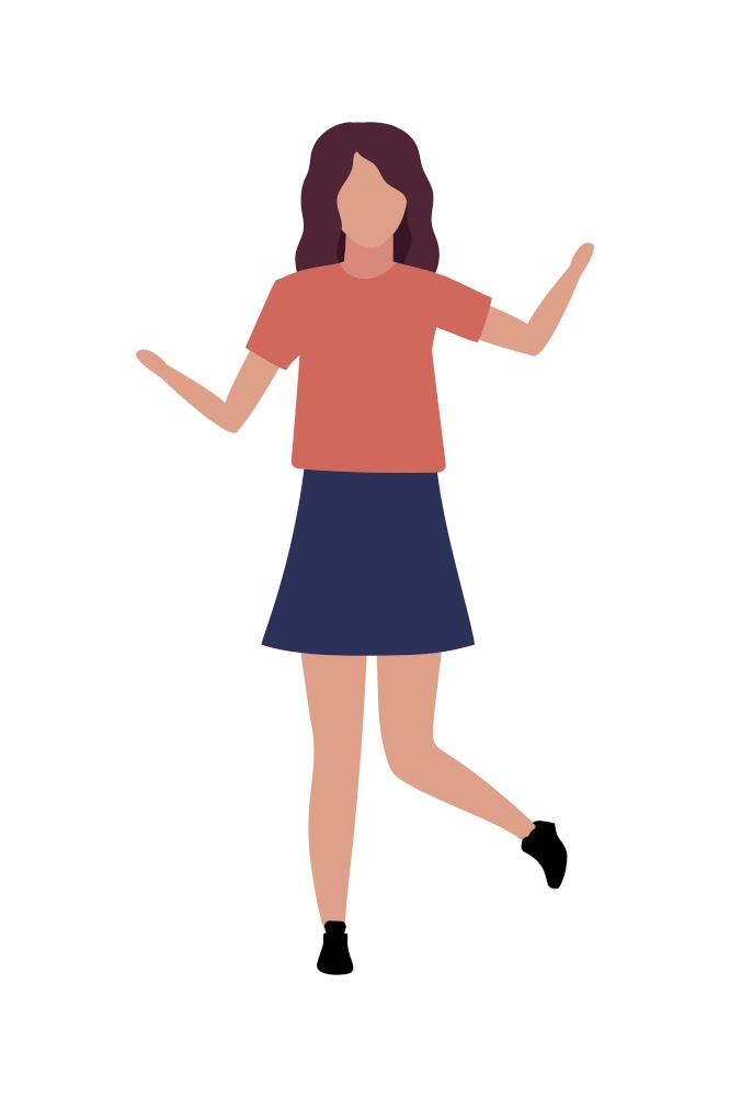 Girl dancing at club semi flat color vector character. Posing figure. Full body person on white. Nightclub visit isolated modern cartoon style illustration for graphic design and animation. Girl dancing at club semi flat color vector character