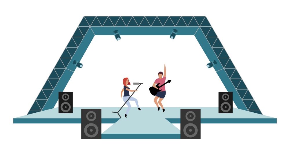 Live music event flat concept vector illustration. Pop band live performance isolated 2D cartoon characters on white for web design. Summer music festival. Open air concert creative idea. Live music event flat concept vector illustration