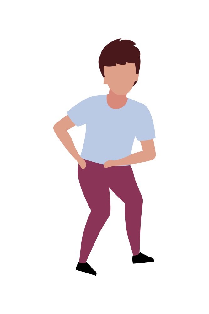 Boy dancing to music semi flat color vector character. Joyful figure. Full body person on white. Rhythmic movements isolated modern cartoon style illustration for graphic design and animation. Boy dancing to music semi flat color vector character