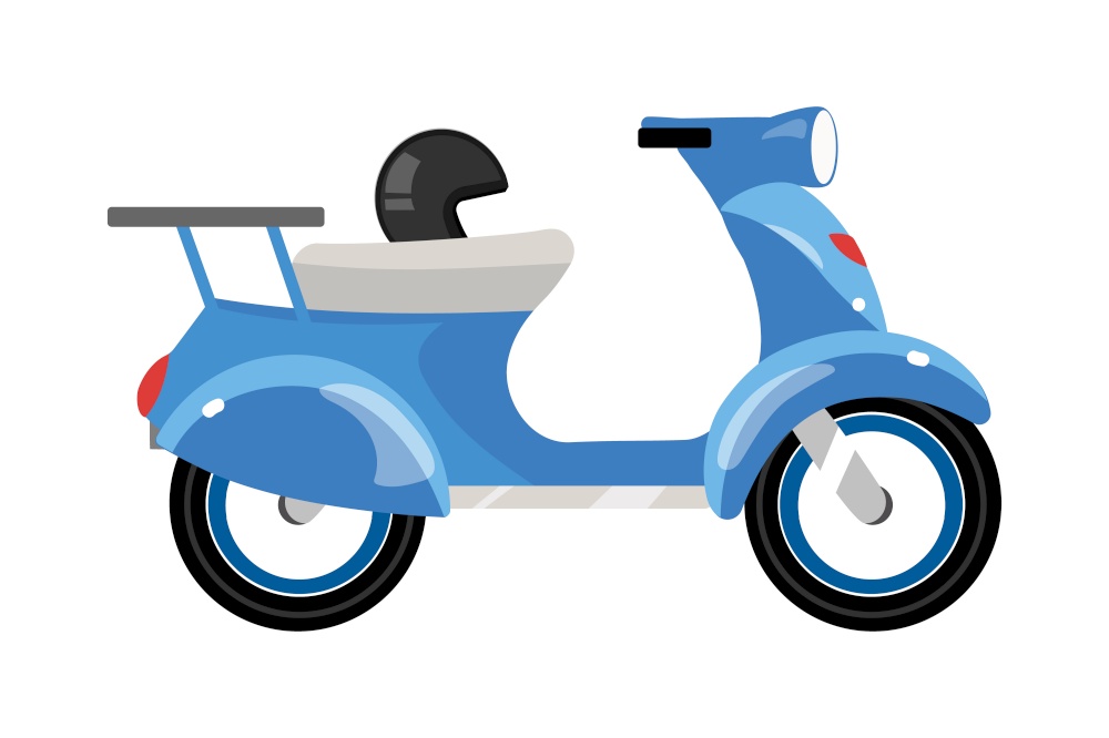 Blue motor scooter semi flat color vector object. Full sized item on white. Stylish motorcycle for motorized travel isolated modern cartoon style illustration for graphic design and animation. Blue motor scooter semi flat color vector object