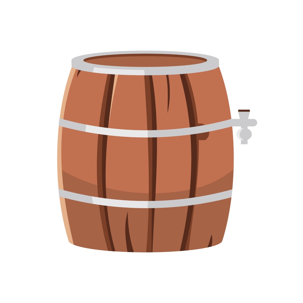 Oktoberfest beer barrel semi flat color vector object. Full sized item on white. Beverages storage. Traditional beer brewing isolated modern cartoon style illustration for graphic design and animation. Oktoberfest beer barrel semi flat color vector object