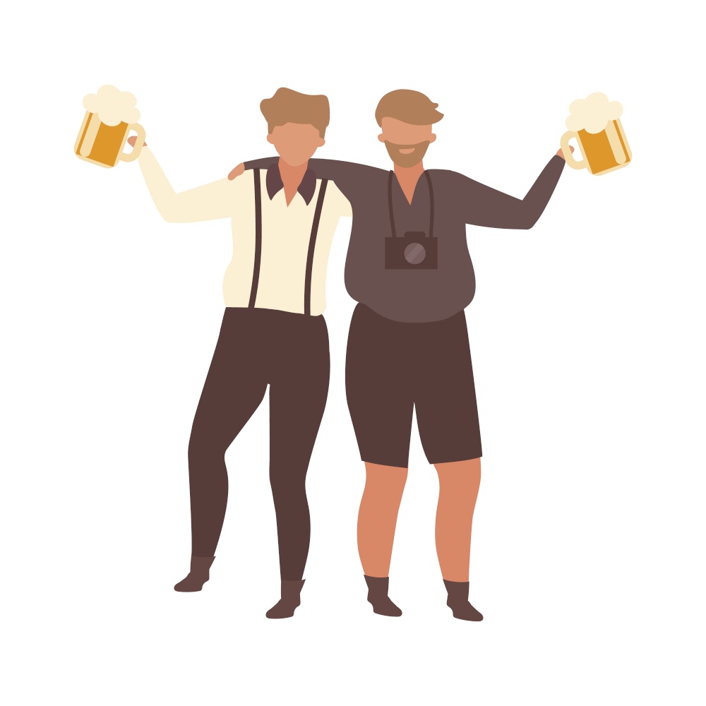 Tourists participating at Oktoberfest semi flat color vector characters. Full body people on white. Festival for beer lovers isolated modern cartoon style illustration for graphic design and animation. Tourists participating at Oktoberfest semi flat color vector characters