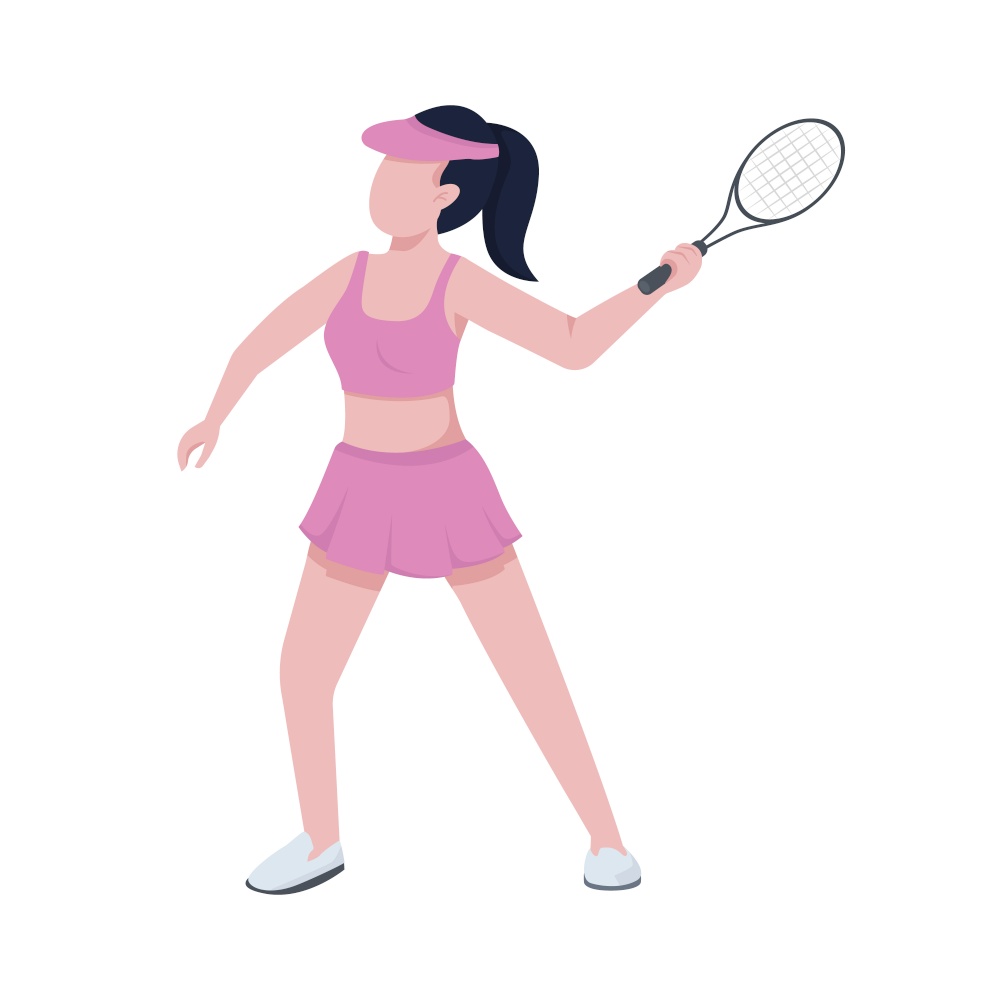 Female tennis player semi flat color vector character. Posing figure. Full body person on white. Girl wearing tennis uniform isolated modern cartoon style illustration for graphic design and animation. Female tennis player semi flat color vector character